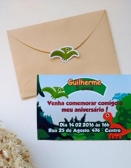 Convite Dinossauro + envelope + adesivo