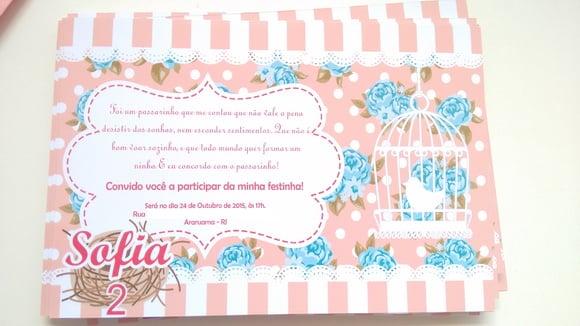 Convite Passarinho + envelope + adesivo