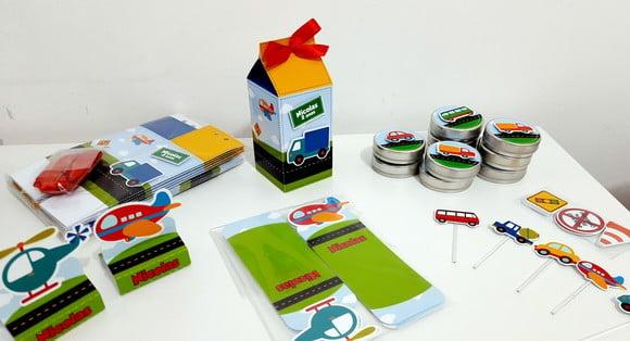 Kit Festa 90 Itens - Meios de Transportes