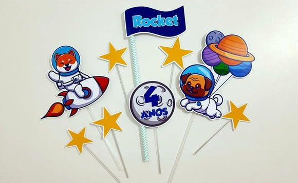Topo de Bolo - Cachorrinho Astronauta