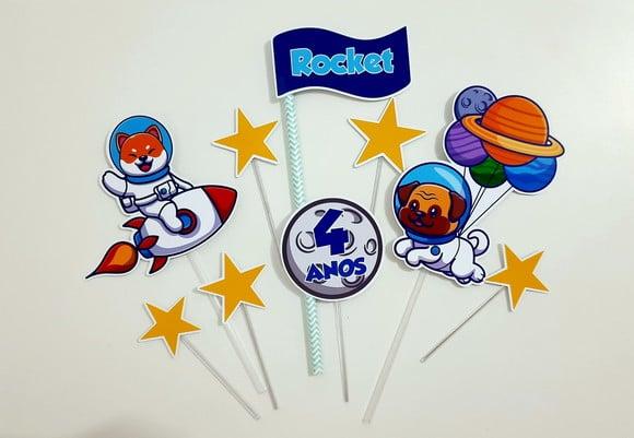 Topo de Bolo - Cachorrinho Astronauta