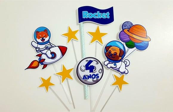 Topo de Bolo - Cachorrinho Astronauta