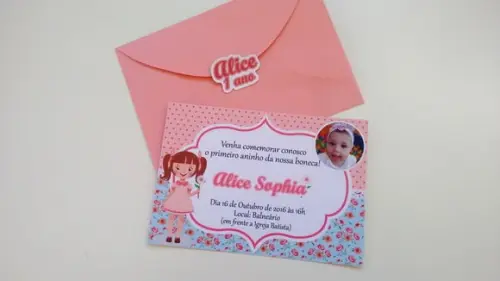 Convite Boneca com envelope