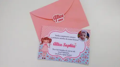 Convite Boneca com envelope