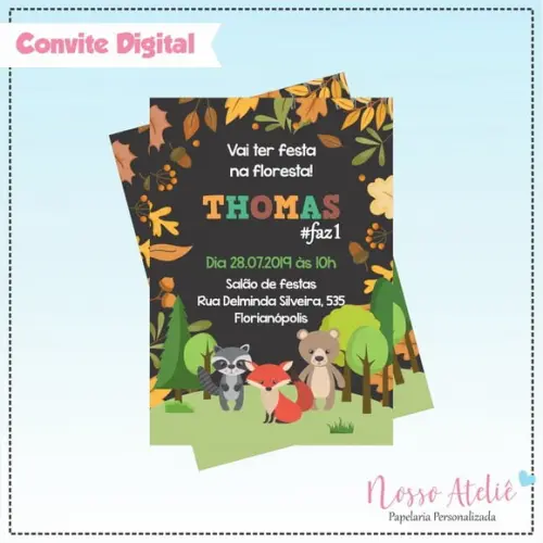 Convite Digital - Animais da Floresta