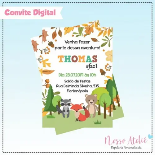 Convite Digital - Animais da Floresta