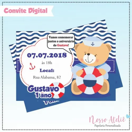 Convite Digital - Urso Marinheiro
