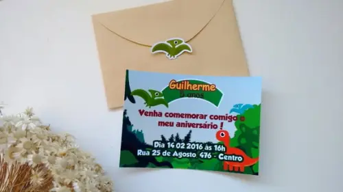 Convite Dinossauro + envelope + adesivo