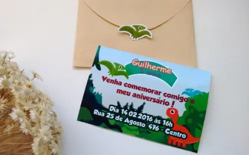 Convite Dinossauro + envelope + adesivo
