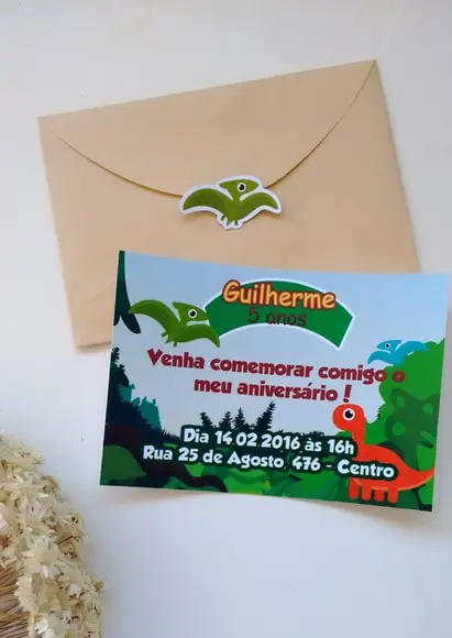 Convite Dinossauro + envelope + adesivo