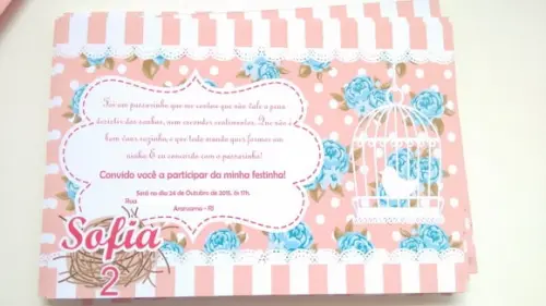 Convite Passarinho + envelope + adesivo