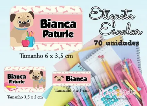 Etiqueta Escolar - Cachorrinho Pug