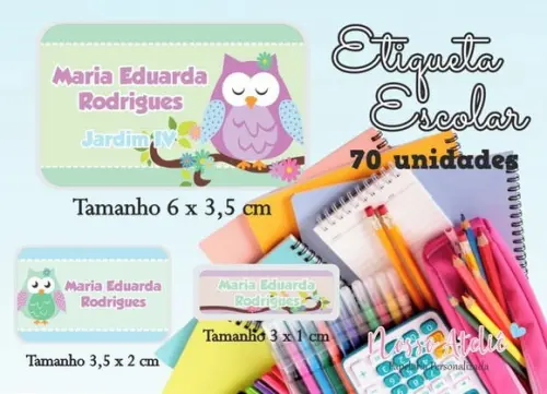 Etiqueta Escolar - Coruja