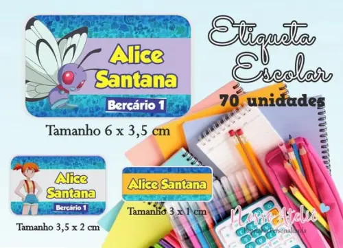Etiqueta Escolar Pokemon Menina