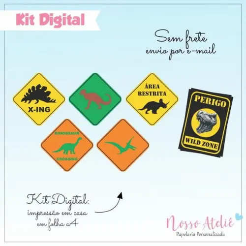 Kit Digital - Plaquinhas Dinossauro