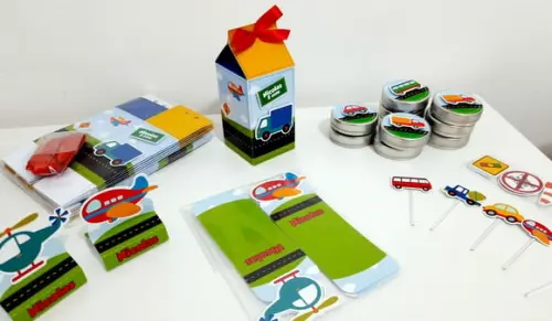 Kit Festa 90 Itens - Meios de Transportes