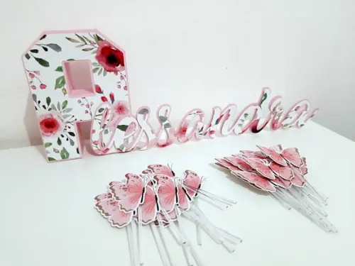 Nome e Toppers - Floral e Borboletas