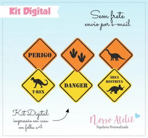 Placa Dinossauro Personalizada - Kit Digital