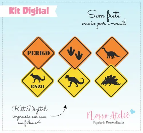 Placa Dinossauro Personalizada - Kit Digital