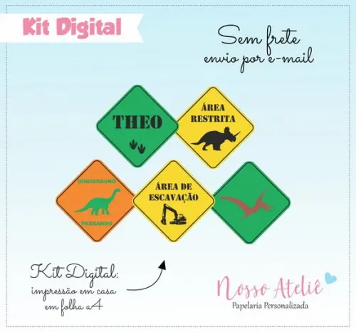 Placa Dinossauro Personalizada - Kit Digital