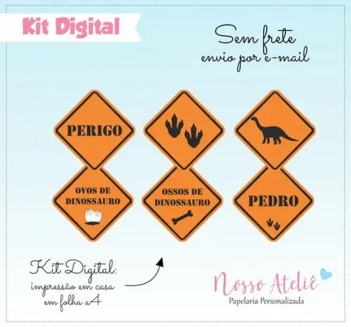 Placa Dinossauro Personalizada - Kit Digital