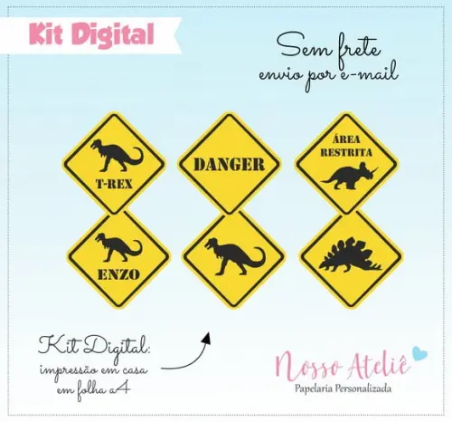 Placa Dinossauro Personalizada - Kit Digital