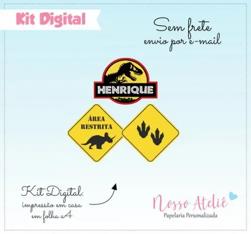 Placa Dinossauro Personalizada - Kit Digital