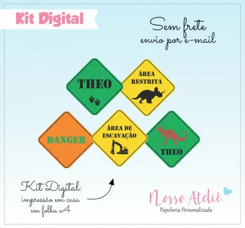 Placa Dinossauro Personalizada - Kit Digital
