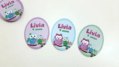 Rótulo Adesivo para Tubetes - Corujinhas