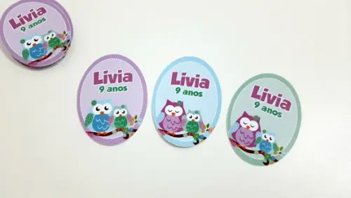 Rótulo Adesivo para Tubetes - Corujinhas