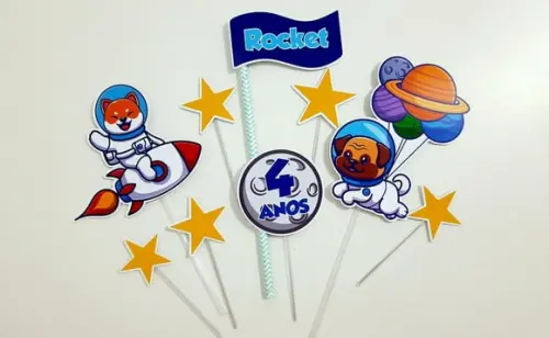 Topo de Bolo - Cachorrinho Astronauta
