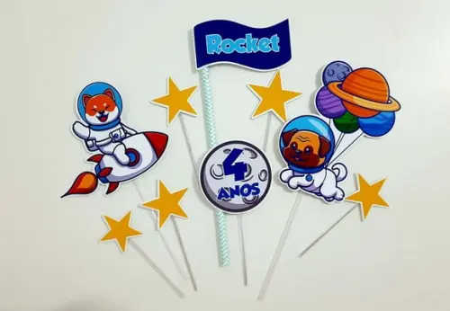 Topo de Bolo - Cachorrinho Astronauta