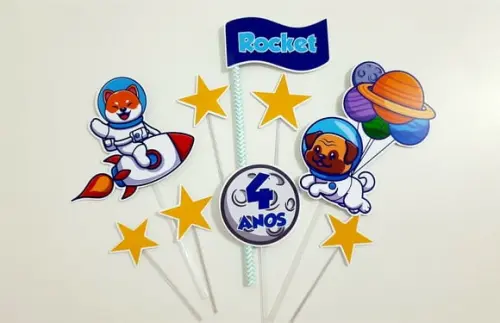Topo de Bolo - Cachorrinho Astronauta