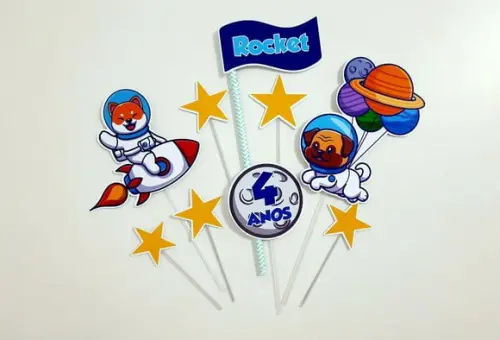 Topo de Bolo - Cachorrinho Astronauta