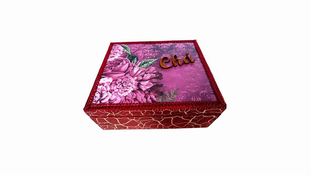 Porta-chá Craquelado em MDF - Design Salmão e Vinho - Organizad