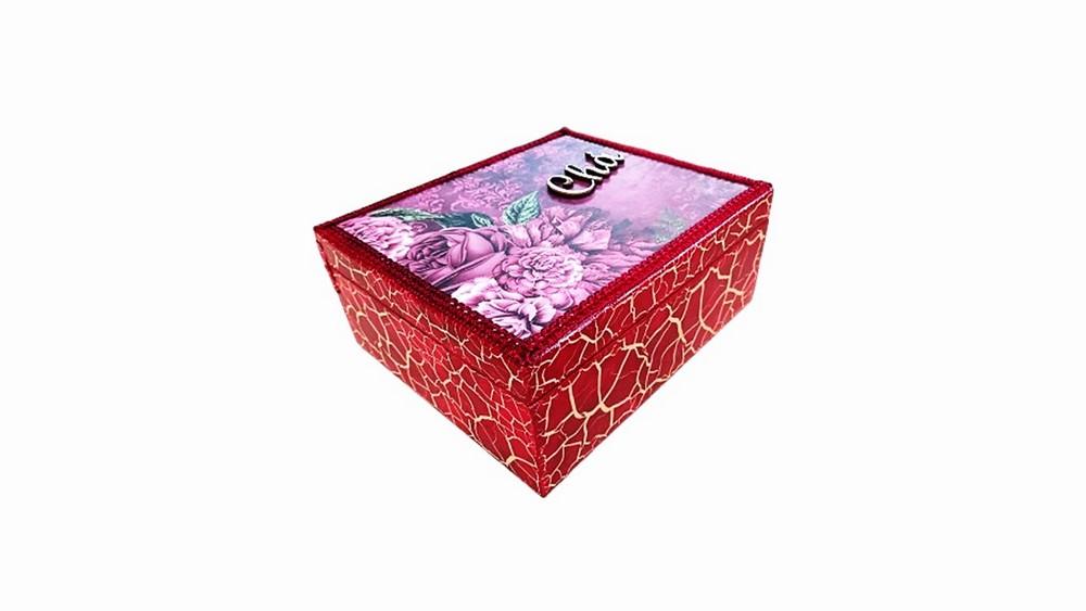 Porta-chá Craquelado em MDF - Design Salmão e Vinho - Organizad