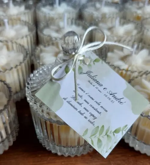 Vela Aromática na Bomboniere Casamento Personalizada