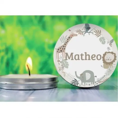 Vela na Lata Personalizada Maternidade Safari