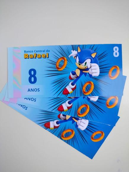 Dinheirinho Personalizado para Lembrancinha Sonic