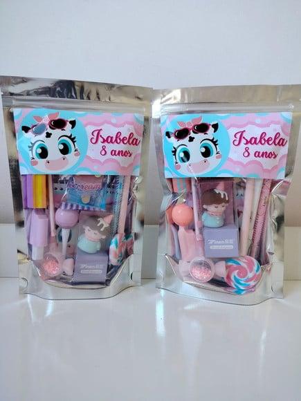 Kit Papelaria Fofa Saquinho com 10 Itens Vaquinha