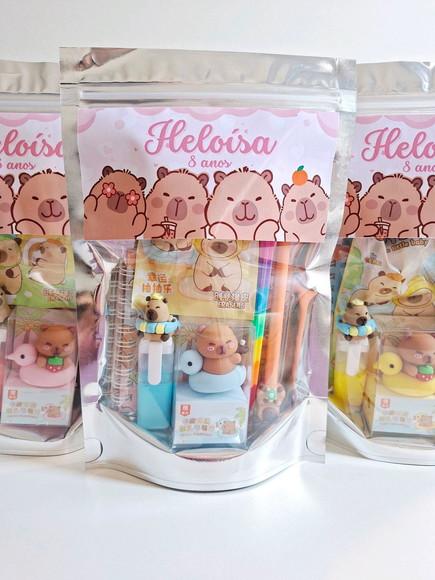 Kit Papelaria Fofa Saquinho com 6 Itens Capivara