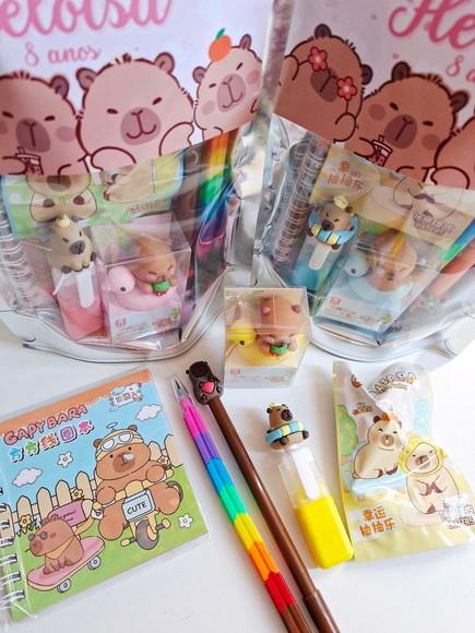 Kit Papelaria Fofa Saquinho com 6 Itens Capivara