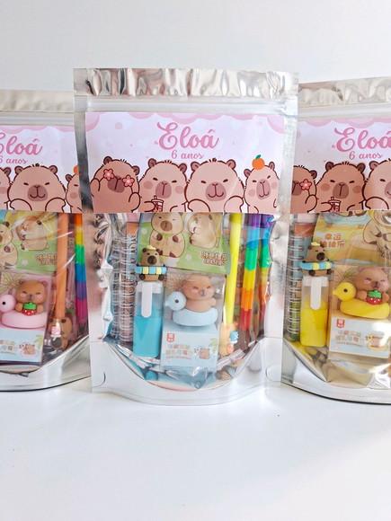 Kit Papelaria Fofa Saquinho com 6 Itens Capivara