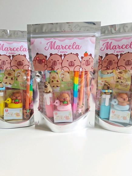 Kit Papelaria Fofa Saquinho com 6 Itens Capivara