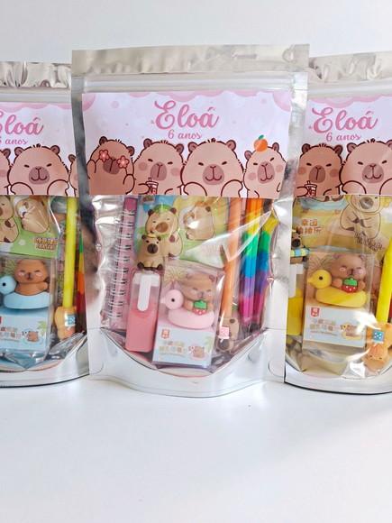 Kit Papelaria Fofa Saquinho com 6 Itens Capivara
