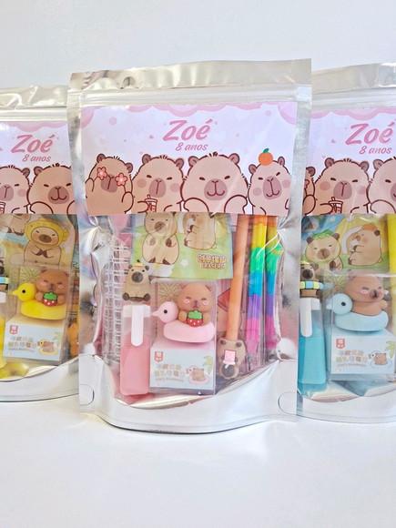 Kit Papelaria Fofa Saquinho com 6 Itens Capivara