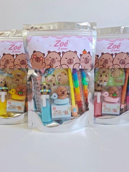 Kit Papelaria Fofa Saquinho com 6 Itens Capivara