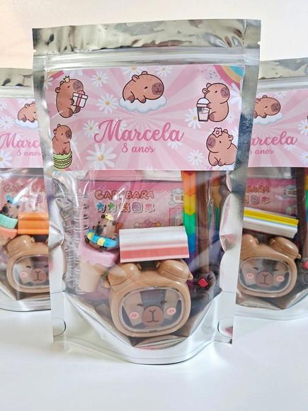 Kit Papelaria Fofa Saquinho com 6 Itens Capivara