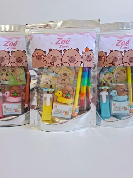 Kit Papelaria Fofa Saquinho com 6 Itens Capivara