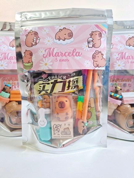 Kit Papelaria Fofa Saquinho com 6 Itens Capivara